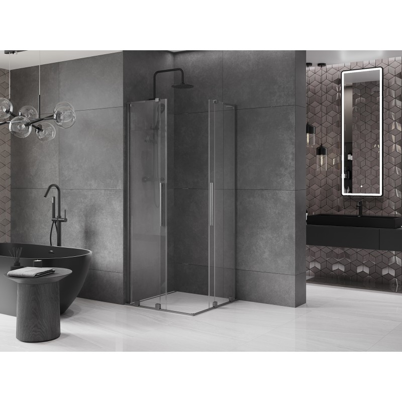Mexen Velar L Duo Duschkabine, Schiebetür 80 x 80 cm, transparent, gun grau gebürstet - 871-080-080-02-03-66