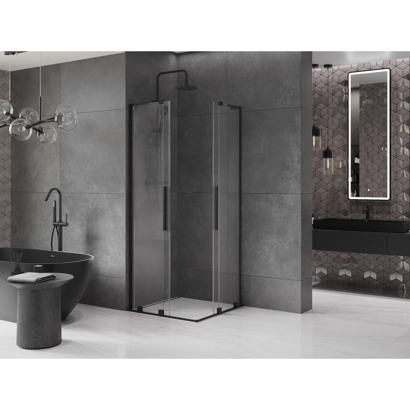 Mexen Velar L Duo Duschkabine, Schiebetür 100 x 100 cm, transparent, schwarz - 871-100-100-02-03-70