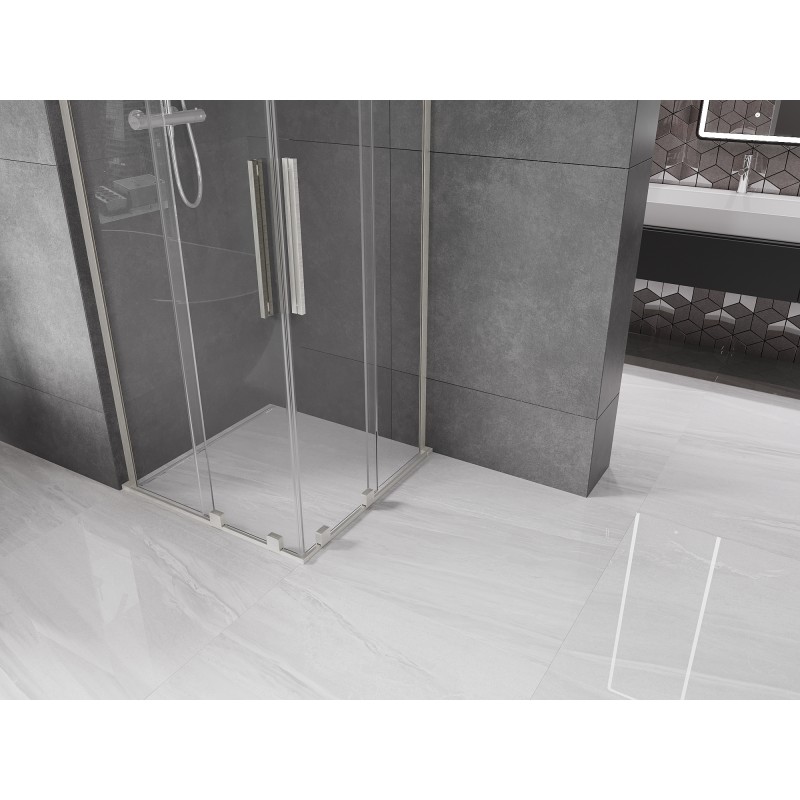 Mexen Velar L Duo Duschkabine Schiebetür 90 x 90 cm, transparent, gebürsteter Nickel - 871-090-090-02-03-97