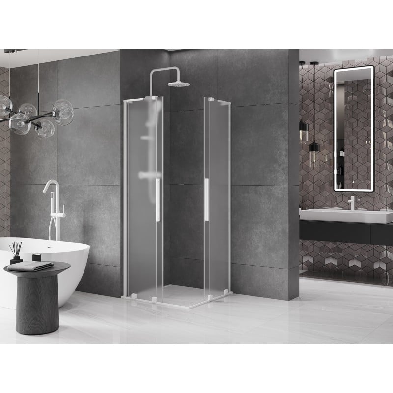 Mexen Velar L Duo Schiebeduschkabine 80 x 80 cm, Milchglas, weiß - 871-080-080-02-33-20