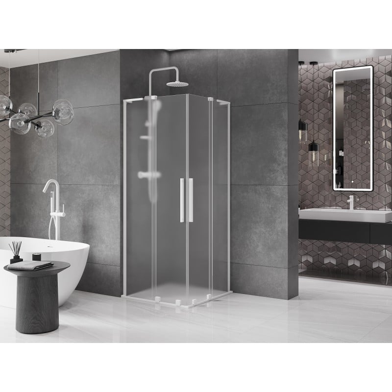 Mexen Velar L Duo Schiebeduschkabine 80 x 80 cm, Milchglas, weiß - 871-080-080-02-33-20