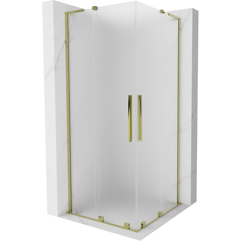Mexen Velar L Duo Schiebeduschkabine 100 x 100 cm, Milchglas, Gold - 871-100-100-02-33-50