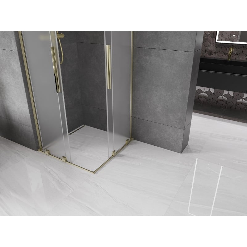 Mexen Velar L Duo Schiebeduschkabine 100 x 100 cm, Milchglas, Gold - 871-100-100-02-33-50