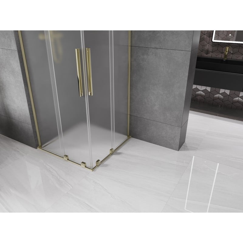 Mexen Velar L Duo Schiebeduschkabine 100 x 100 cm, Milchglas, Gold - 871-100-100-02-33-50