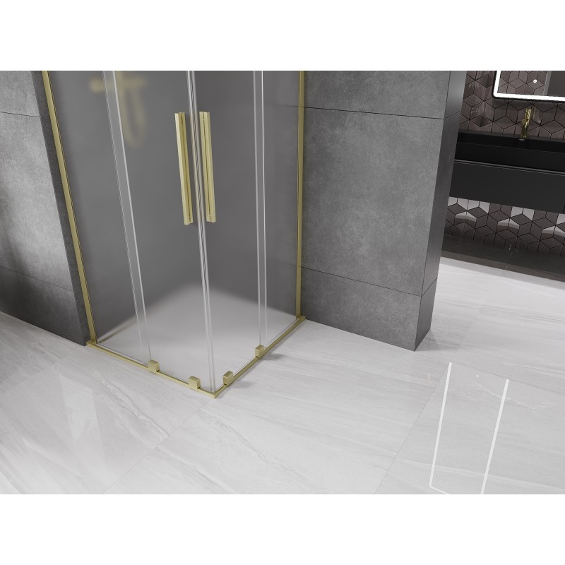 Mexen Velar L Duo Schiebedusche 90 x 90 cm, satiniert, gebürstetes Gold - 871-090-090-02-33-55