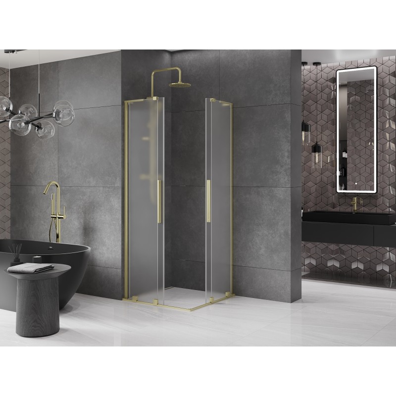 Mexen Velar L Duo Schiebedusche 90 x 90 cm, satiniert, gebürstetes Gold - 871-090-090-02-33-55
