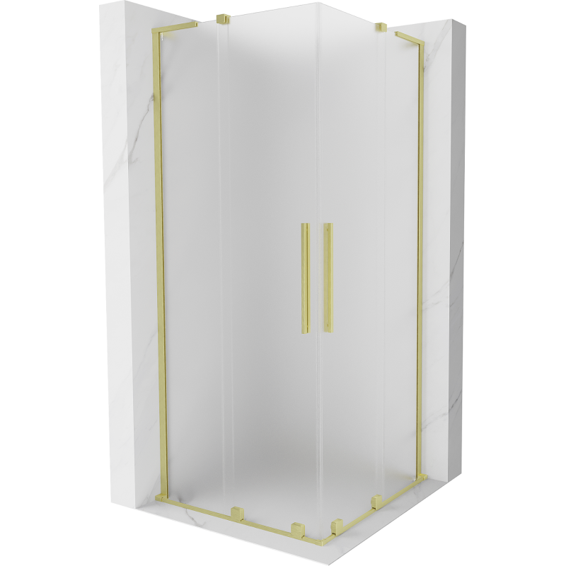 Mexen Velar L Duo Duschkabine zum Schieben 100 x 100 cm, Milchglas, gebürstetes Gold - 871-100-100-02-33-55