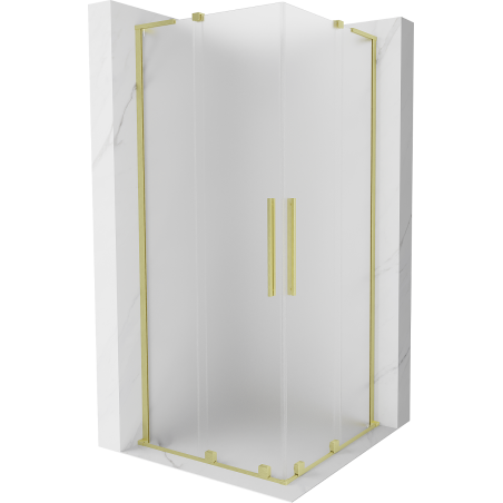 Mexen Velar L Duo Duschkabine zum Schieben 100 x 100 cm, Milchglas, gebürstetes Gold - 871-100-100-02-33-55