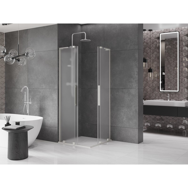Mexen Velar L Duo Duschkabine Schiebetür 80 x 80 cm, satin, gebürsteter Nickel - 871-080-080-02-33-97