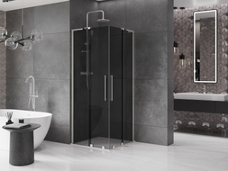 Mexen Velar L Duo Duschkabine, Schiebetür 90 x 90 cm, Graphit, gebürsteter Nickel - 871-090-090-02-43-97