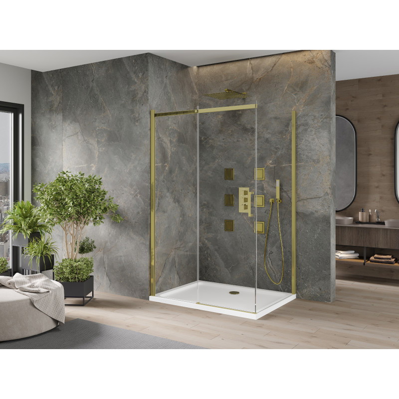 Mexen Omega duschkabine Schiebetür 100 x 80 cm, transparent, gold + Flat Duschwanne - 825-100-080-50-00-4010