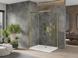 Mexen Omega Schiebeduschkabine 100 x 90 cm, transparent, gold + Flat-Duschtasse - 825-100-090-50-00-4010