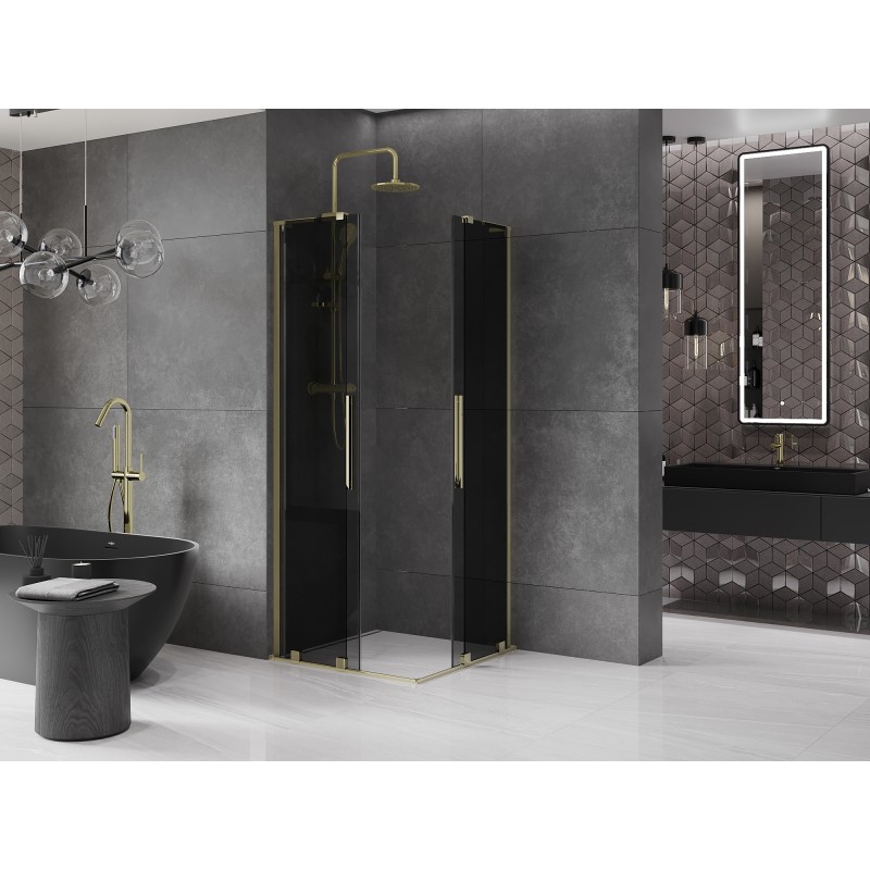 Mexen Velar L Duo Duschkabine verschiebbar 80 x 80 cm, graphit, gold - 871-080-080-02-43-50