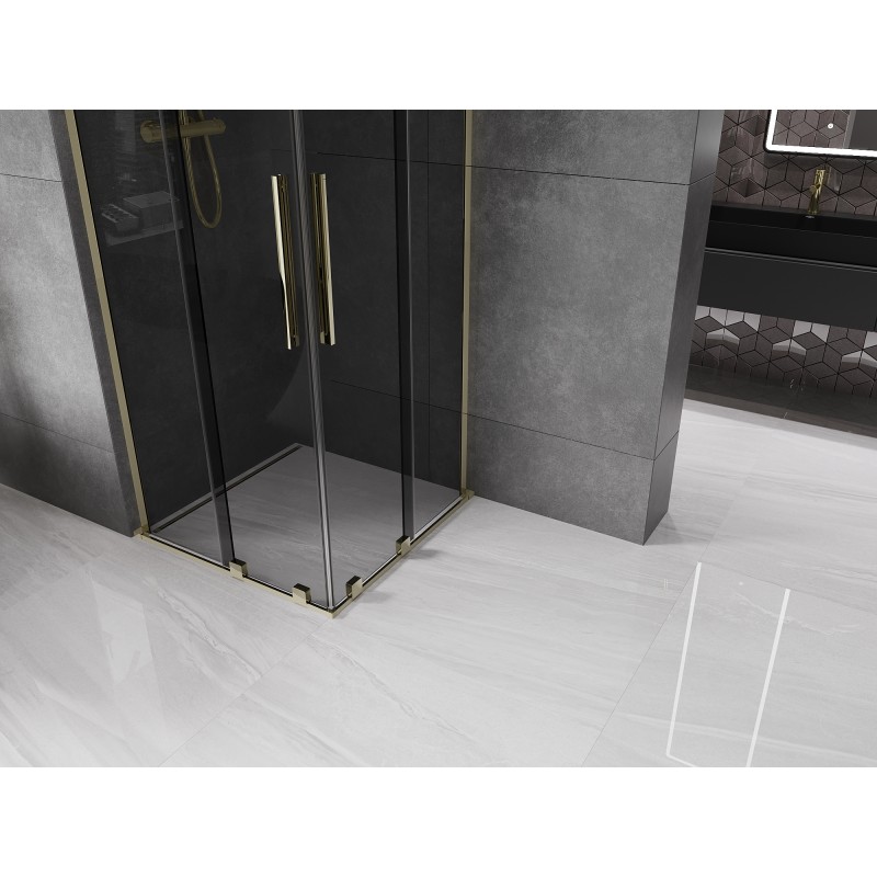 Mexen Velar L Duo Duschkabine, verschiebbar 90 x 90 cm, Graphit, Gold - 871-090-090-02-43-50