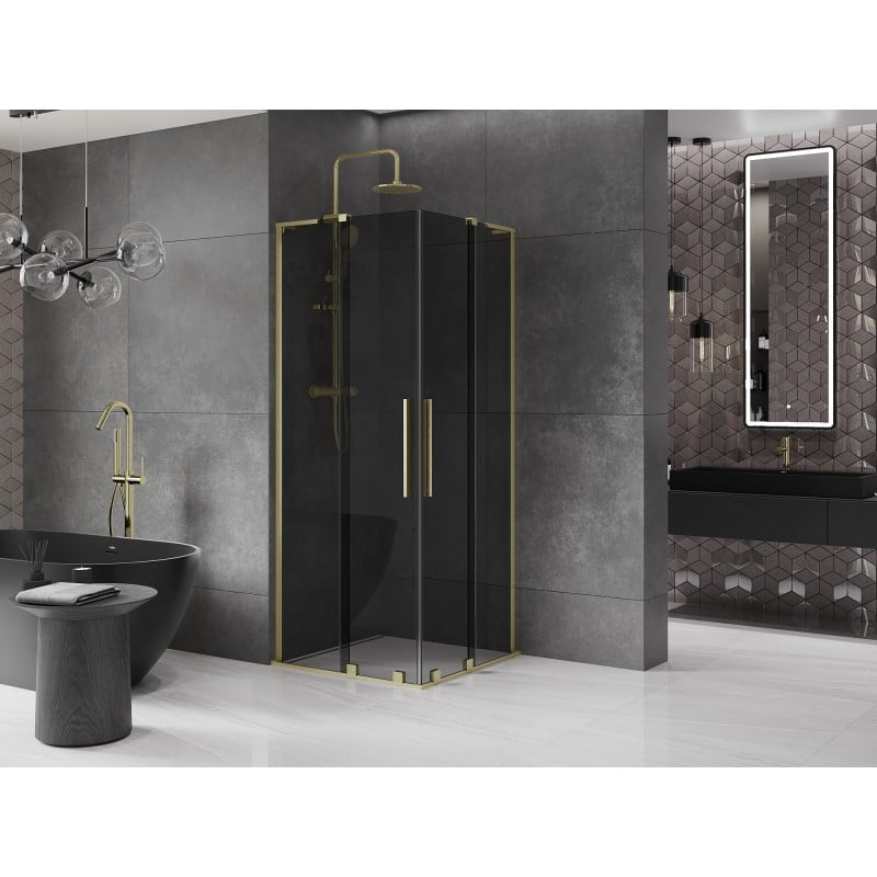 Mexen Velar L Duo Schiebetür-Duschkabine 80 x 80 cm, Graphit, gebürstetes Gold - 871-080-080-02-43-55