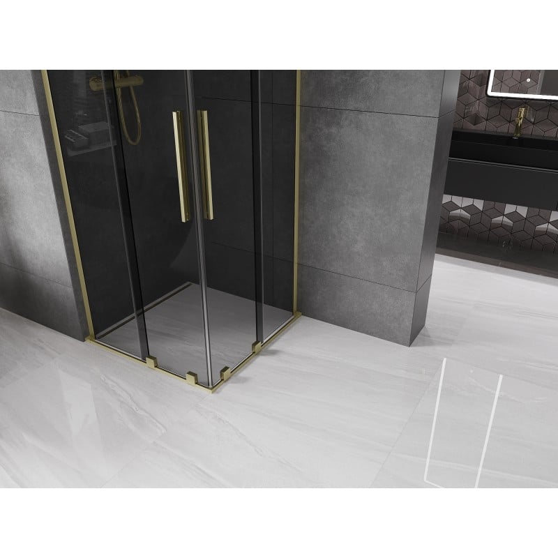 Mexen Velar L Duo Schiebetür-Duschkabine 80 x 80 cm, Graphit, gebürstetes Gold - 871-080-080-02-43-55