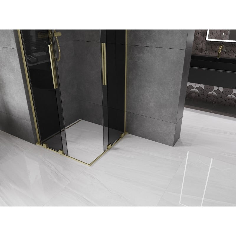 Mexen Velar L Duo Schiebetür-Duschkabine 80 x 80 cm, Graphit, gebürstetes Gold - 871-080-080-02-43-55