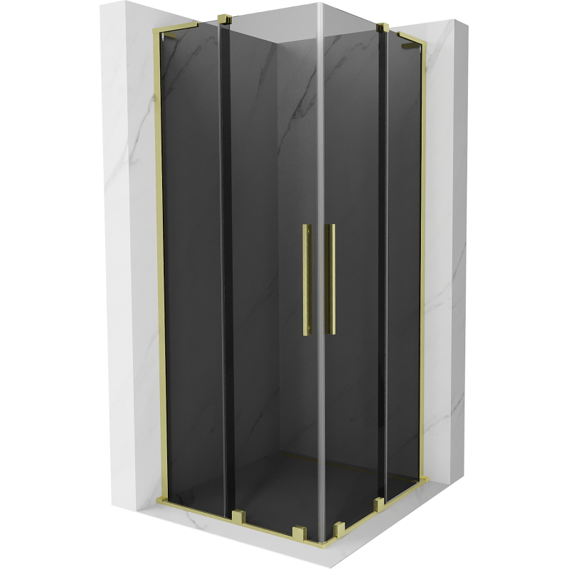 Mexen Velar L Duo Duschkabine Schiebetür 90 x 90 cm, graphit, gebürstetes Gold - 871-090-090-02-43-55