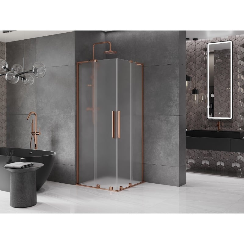 Mexen Velar L Duo Schiebeduschkabine 90 x 90 cm, mattiert, Roségold - 871-090-090-02-33-60