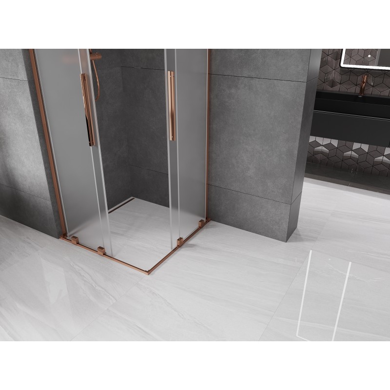 Mexen Velar L Duo Duschkabine, schiebbar 80 x 80 cm, Mattglas, Roségold - 871-080-080-02-33-60