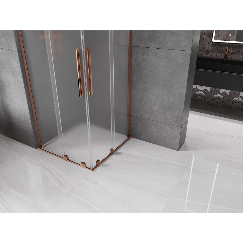 Mexen Velar L Duo Schiebeduschkabine 100 x 100 cm, satiniert, Roségold - 871-100-100-02-33-60