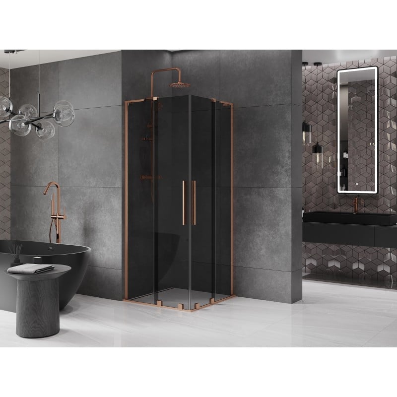 Mexen Velar L Duo Doppelschiebetür Duschkabine 80 x 80 cm, Grafit, Gebürstetes Kupfer - 871-080-080-02-43-65