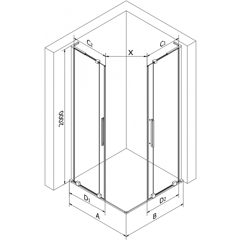 Mexen Velar L Duo Schiebetür-Duschkabine 100 x 100 cm, Graphit, gebürstetes Kupfer - 871-100-100-02-43-65