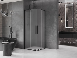 Mexen Velar L Duo Duschkabine Schiebetür 100 x 100 cm, Mattglas, Schwarz - 871-100-100-02-33-70