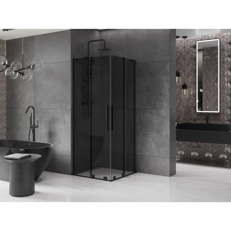 Mexen Velar L Duo Schiebeduschkabine 90 x 90 cm, Graphit, Schwarz - 871-090-090-02-43-70
