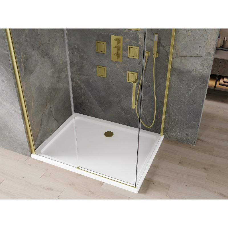 Mexen Omega Schiebeduschkabine 120 x 80 cm, transparent, Gold + Flat-Duschwanne - 825-120-080-50-00-4010