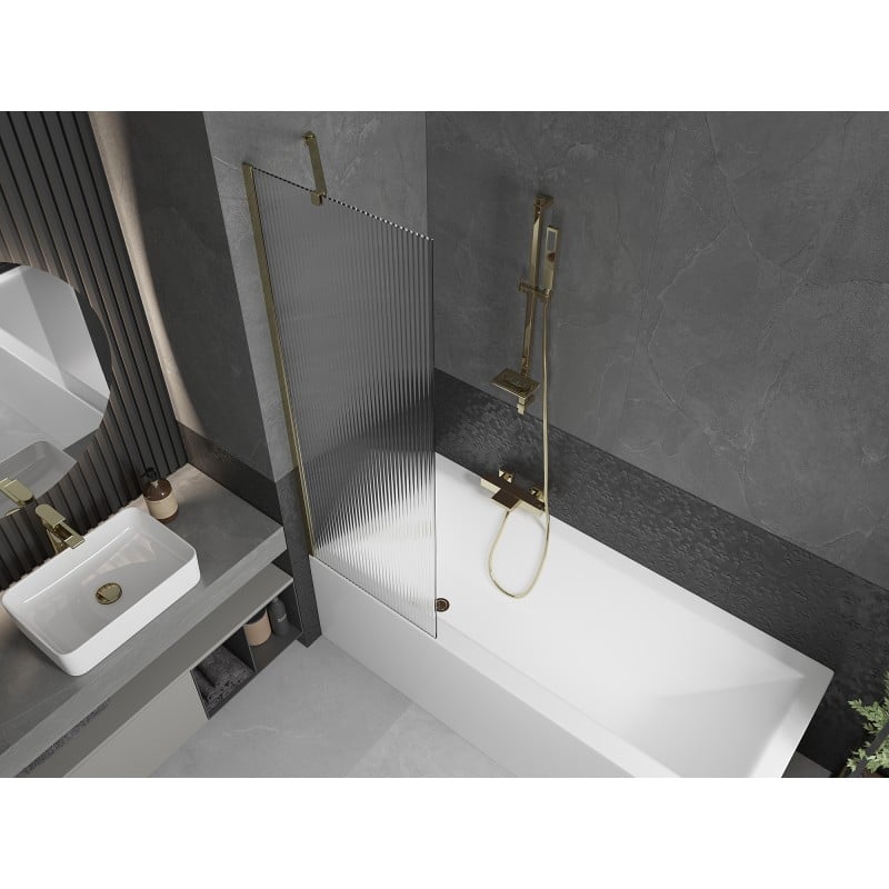 Mexen Next Badewannenabtrennung 1-flügelig 60 x 150 cm, Streifen, Gold - 895-060-000-00-09-50