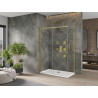 Mexen Omega Schiebeduschkabine 140 x 70 cm, transparent, Gold + Flat Duschwanne - 825-140-070-50-00-4010