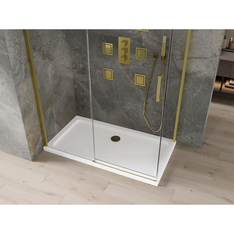 Mexen Omega Schiebeduschkabine 140 x 70 cm, transparent, Gold + Flat Duschwanne - 825-140-070-50-00-4010