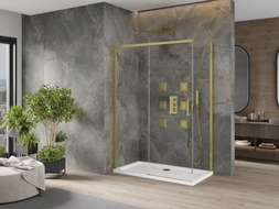 Mexen Omega Schiebeduschkabine 140 x 80 cm, transparent, gold + Flat-Duschwanne - 825-140-080-50-00-4010
