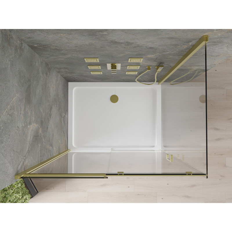 Mexen Omega Schiebetürduschkabine 140 x 90 cm, transparent, gold + Flat Duschwanne - 825-140-090-50-00-4010