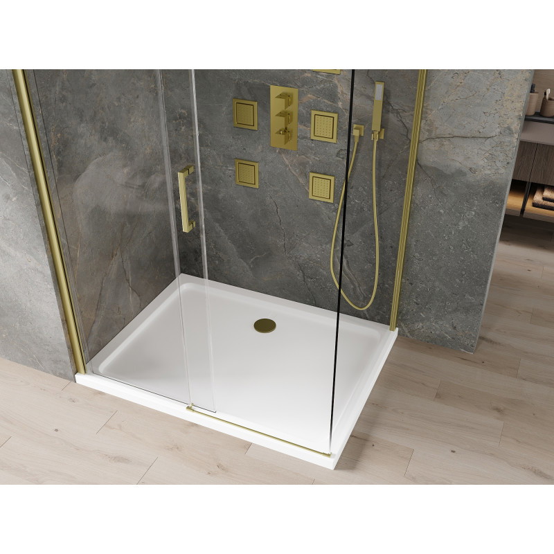 Mexen Omega Schiebeduschkabine 140 x 100 cm, transparent, gold + Flat Duschwanne - 825-140-100-50-00-4010