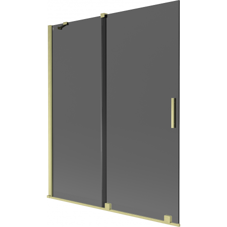 Mexen Velar Badewannenwand, 2-flügelig verschiebbar 140 x 150 cm, graphit, gebürstetes Gold - 896-140-000-41-55