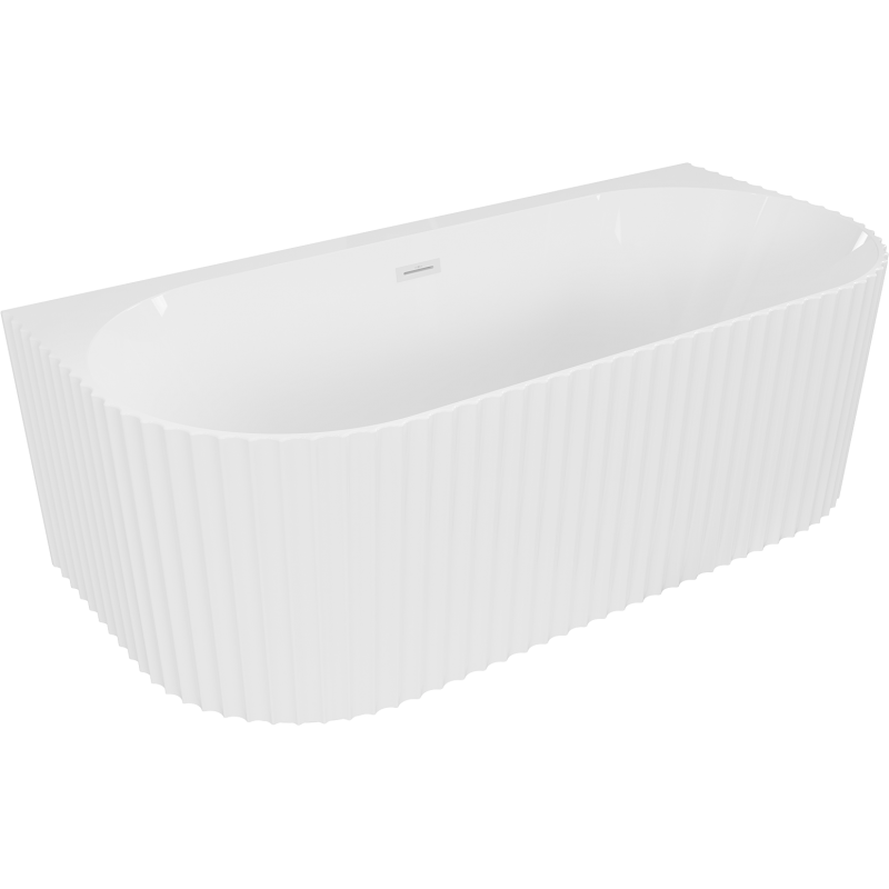 Mexen Sella freistehende wandnahe gerillte Badewanne 150 x 75 cm, weiß glänzend, Überlauf weiß - 52711507500-20