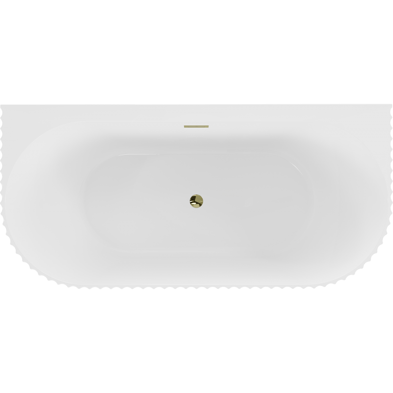 Mexen Sella freistehende wandnahe geriffelte Badewanne 150 x 75 cm, weiß glänzend, Überlauf gold - 52711507500-50
