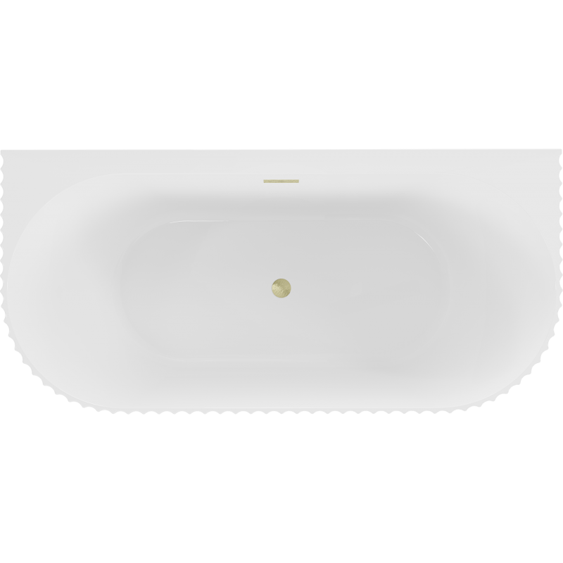 Mexen Sella freistehende Wandbadewanne geriffelt 150 x 75 cm, weiß glänzend, Überlauf gold gebürstet - 52711507500-55