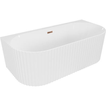 Mexen Sella freistehende Wandwanne gerillt 150 x 75 cm, weiß glänzend, Überlauf Roségold - 52711507500-60