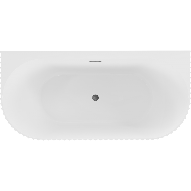 Mexen Sella freistehende geriffelte Badewanne an der Wand 150 x 75 cm, weiß glänzend, Überlauf gebürstetes Gun Gray