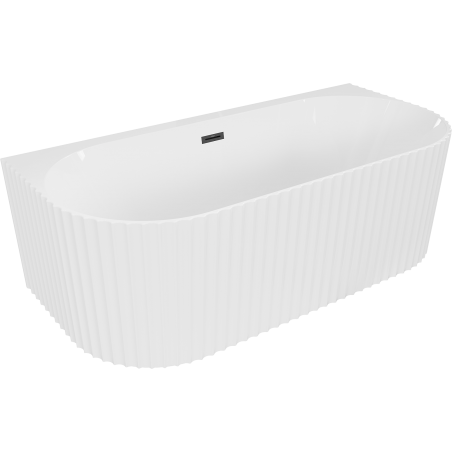 Mexen Sella freistehende, gerillte Badewanne, wandnah, 150 x 75 cm, weiß glänzend, schwarzer Überlauf - 52711507500-70