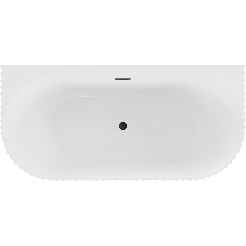 Mexen Sella freistehende, gerillte Badewanne, wandnah, 150 x 75 cm, weiß glänzend, schwarzer Überlauf - 52711507500-70
