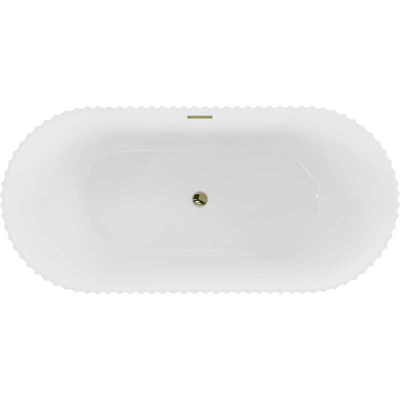 Mexen Paola freistehende geriffelte Badewanne 150 x 75 cm, weiß glänzend, goldener Überlauf - 52721507500-50