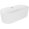 Mexen Paola freistehende geriffelte Badewanne 150 x 75 cm, weiß glänzend, goldener Überlauf - 52721507500-50