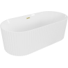 Mexen Paola freistehende geriffelte Badewanne 150 x 75 cm, weiß glänzend, Überlauf gold gebürstet - 52721507500-55