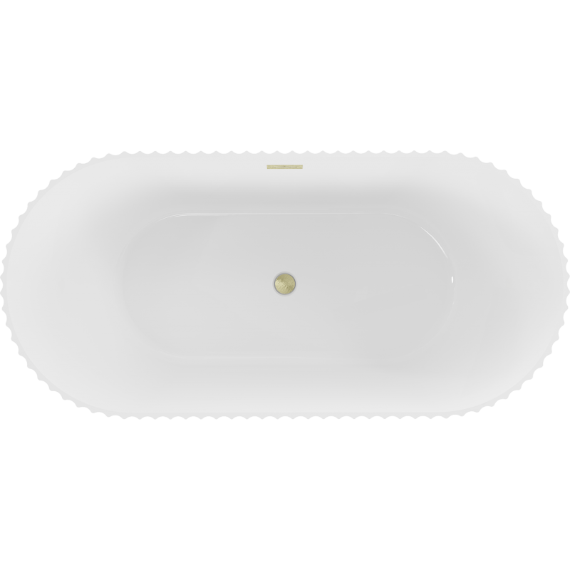 Mexen Paola freistehende geriffelte Badewanne 150 x 75 cm, weiß glänzend, Überlauf gold gebürstet - 52721507500-55