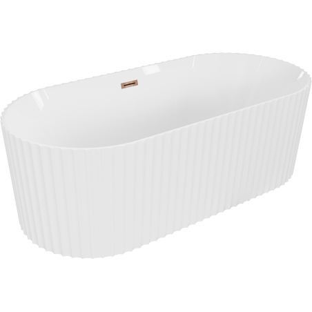 Mexen Paola freistehende gerillte Badewanne 150 x 75 cm, weiß glänzend, Überlauf Roségold - 52721507500-60