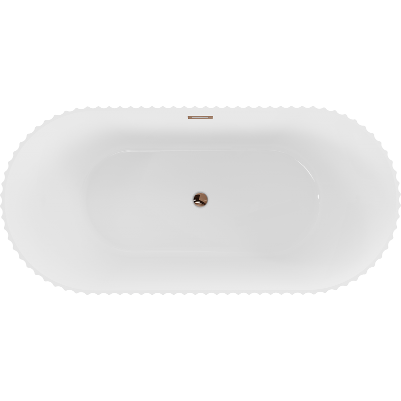 Mexen Paola freistehende gerillte Badewanne 150 x 75 cm, weiß glänzend, Überlauf Roségold - 52721507500-60